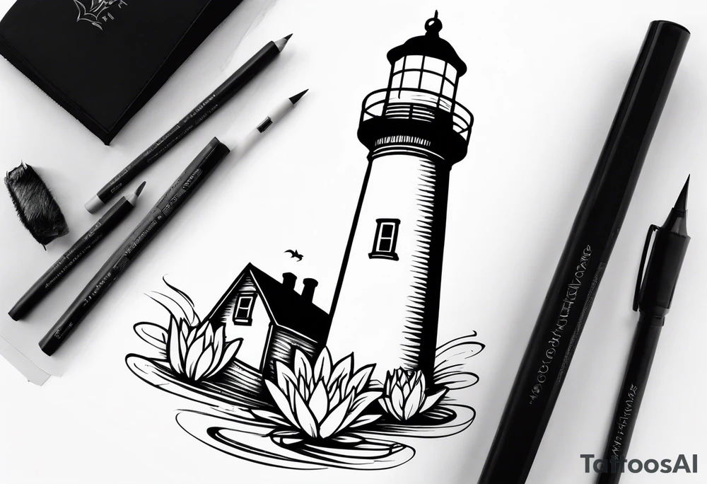 A light house with a contour lily at the bottom tattoo idea A light house with a contour lily at the bottom tattoo idea
