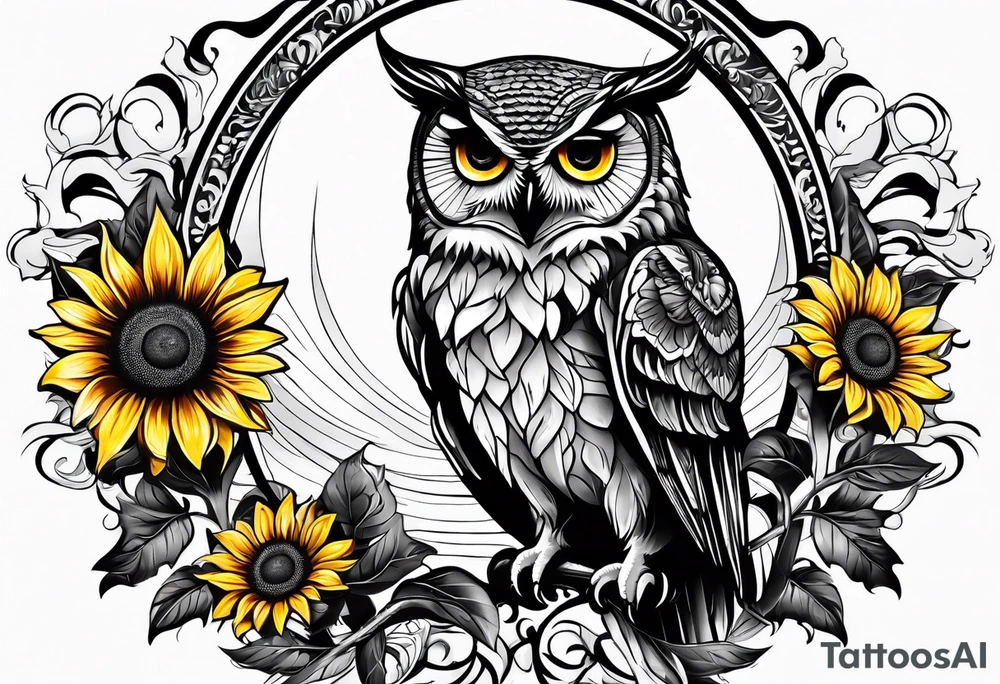 Sunflower and owl tattoo idea