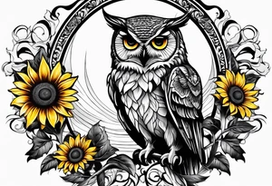 Sunflower and owl tattoo idea
