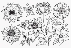 Sunflower daffodil, daisy, rose, Adler, chrysanthemum, holly Birth flower tattoo idea