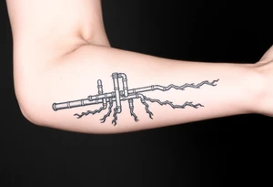 wide System of pipes that transitions and transforms outwards of sides and end into thick, widespread 
veins of forearm tattoo idea