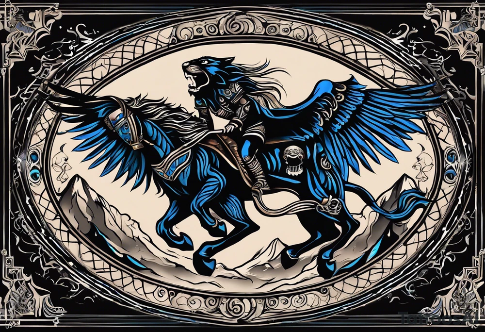 black kali, goddess pirate, alien, angel, pachamama, valkrye, warrior, flying, skull, lotus azul, wing, eagle, zenza resonance, stars, 5D, anahata chakra, death, durga, riding on a tiger, flying lady tattoo idea