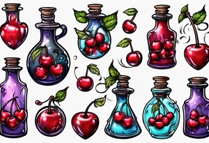 potion bottle with cherries inside tattoo idea