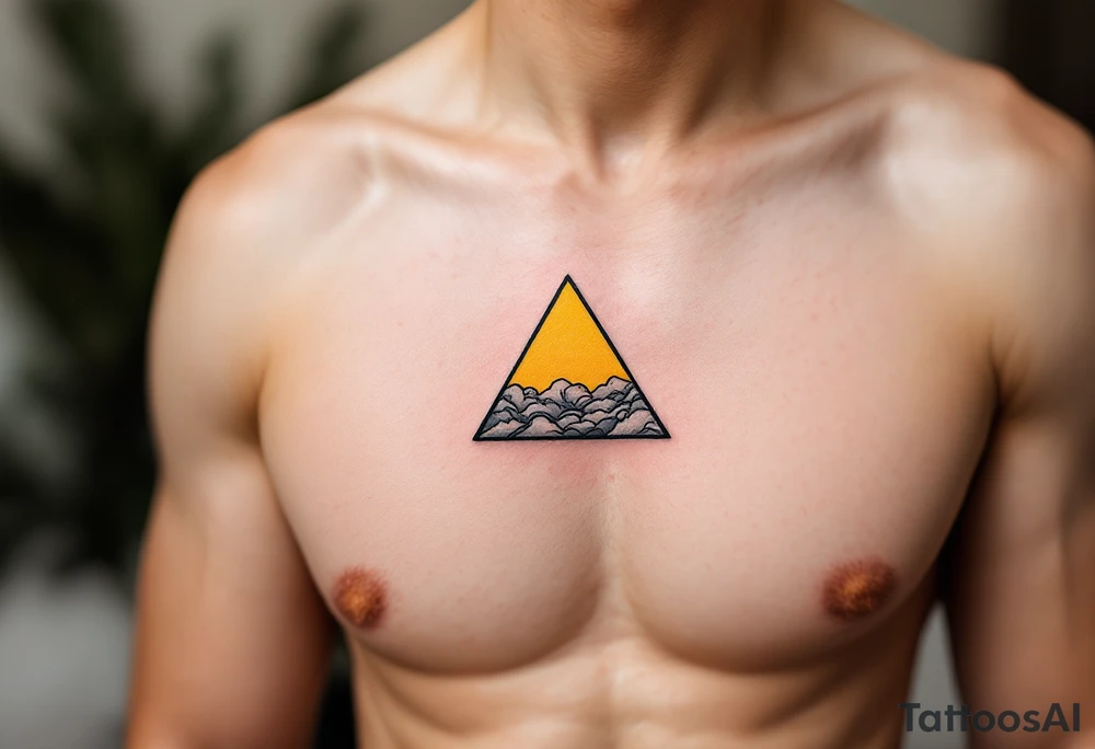 A tiny yellow triangle representing air, drawn with wispy cloud-like textures inside. tattoo idea