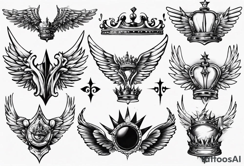 wings and crown tattoo idea