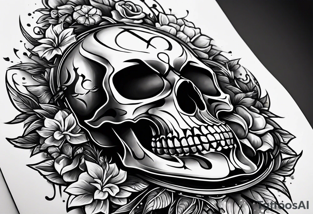 I want a tattoo with a skull design containing the letters "work hard, play hard". tattoo idea
