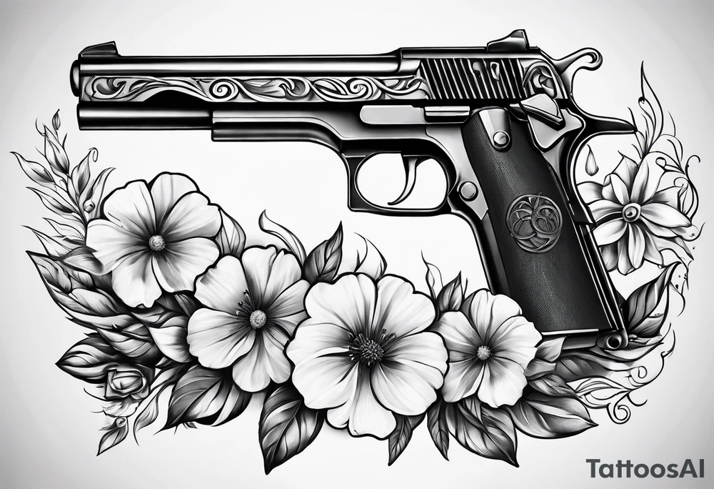 Pistol and nature tattoo idea