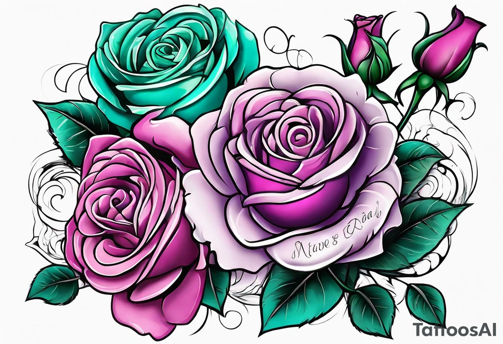 Dad, roses, teal, pink, purple tattoo idea
