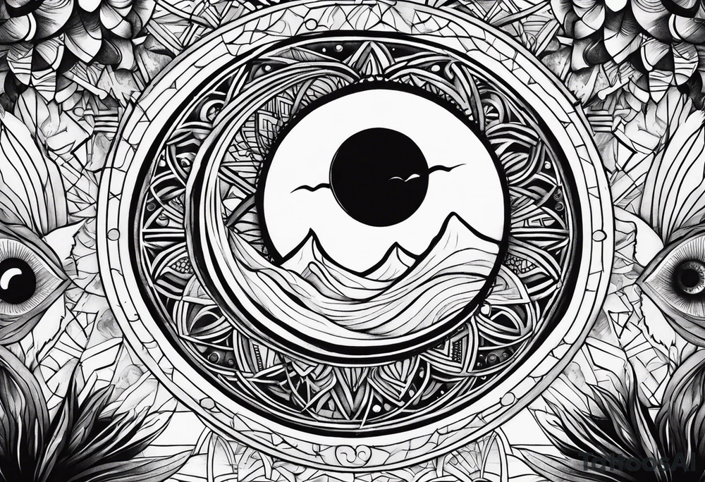 Eye, moon and sun tattoo idea