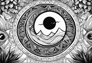 Eye, moon and sun tattoo idea