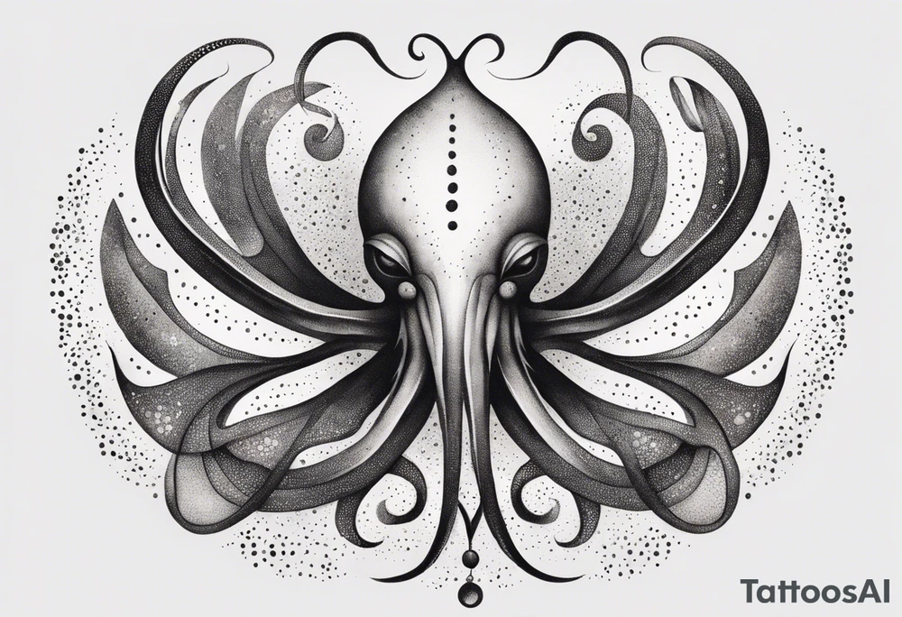 asymmetric squid with four of its arms curved and overlapping to form the Pisces symbol tattoo idea
