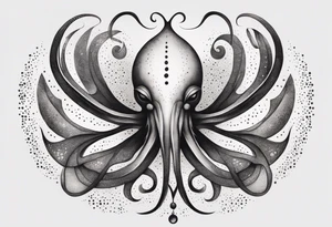 asymmetric squid with four of its arms curved and overlapping to form the Pisces symbol tattoo idea