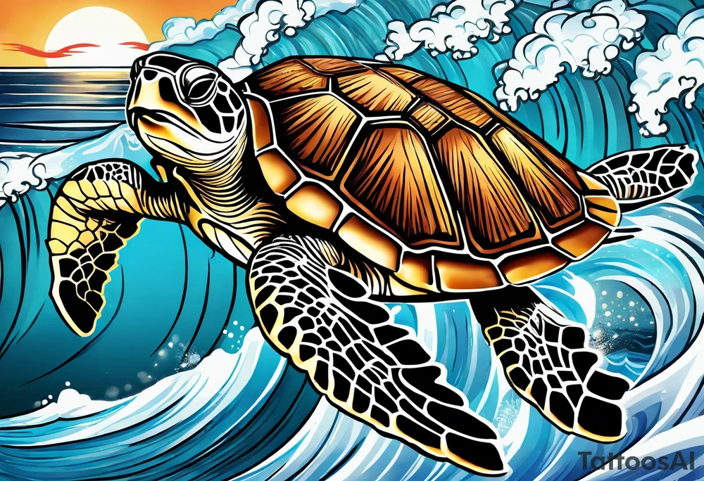 Sea turtle Beach tropical palm trees tattoo idea