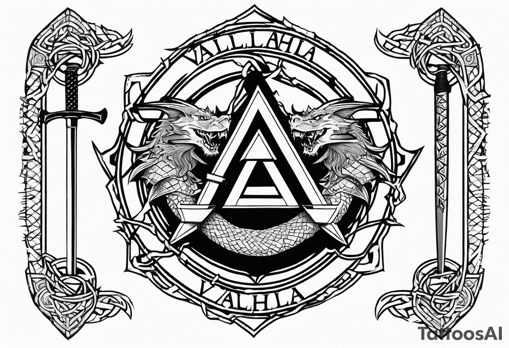 Valhalla valknut shield sword dragon axe barbed wire tattoo idea