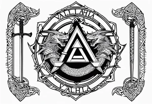 Valhalla valknut shield sword dragon axe barbed wire tattoo idea