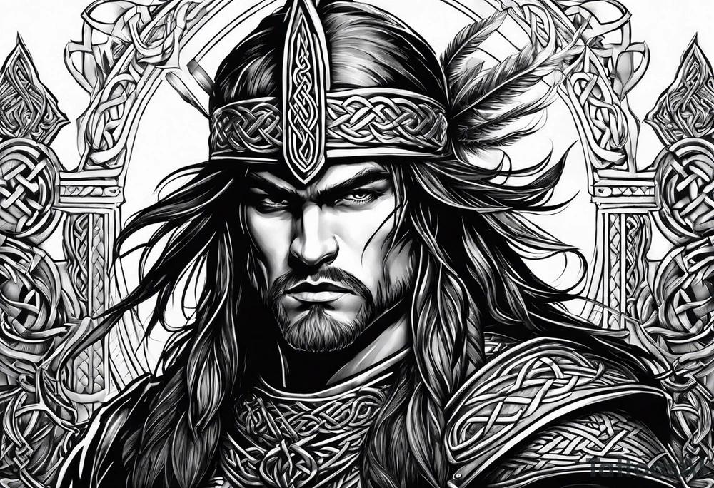Celtic warrior facing left with sword drawn tattoo idea