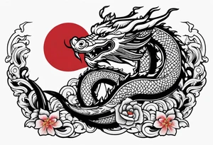 Asian dragon wrapping around an anchor centered on the Korean flag tattoo idea