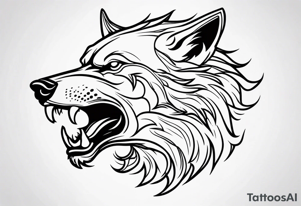 scary wolf head with dark smoke body running tattoo idea