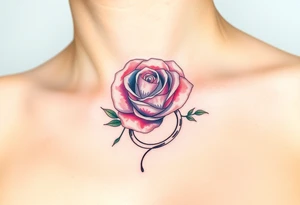 A minimalist blooming rose wrapped around a two wedding rings tattoo idea