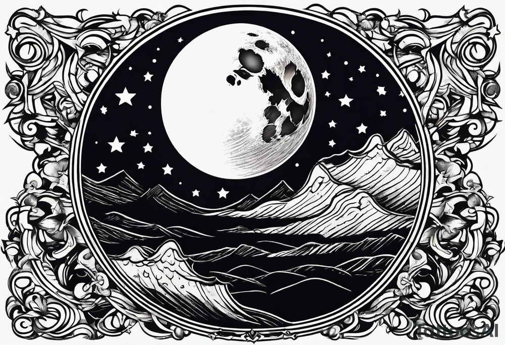 full moon with a lasso around it and stars in the background tattoo idea