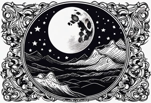 full moon with a lasso around it and stars in the background tattoo idea