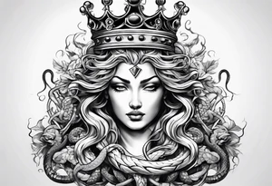 crown and medusa snakes merged tattoo idea