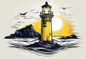 Farol no oceano em mar agitado bem delicado com a luz em amarelo tattoo idea