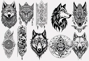 want a half sleeve on my left forearm featuring a howling wolf, surrounded by Māori patterns and Norse symbols tattoo idea
