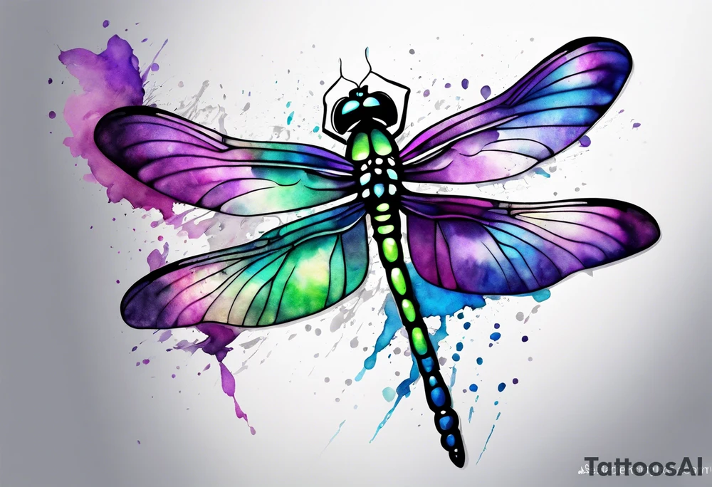 Purple green blue dragonfly, watercolors tattoo idea