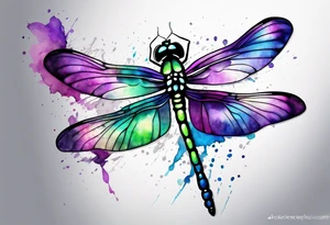 Purple green blue dragonfly, watercolors tattoo idea