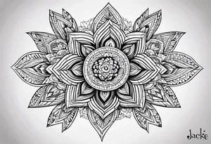 Forearm mandala Jackie name design tattoo idea