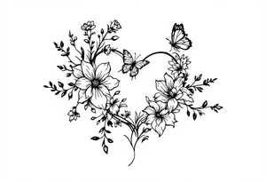Flowers, heart and buttherfly with name Zackary and Charlie tattoo idea