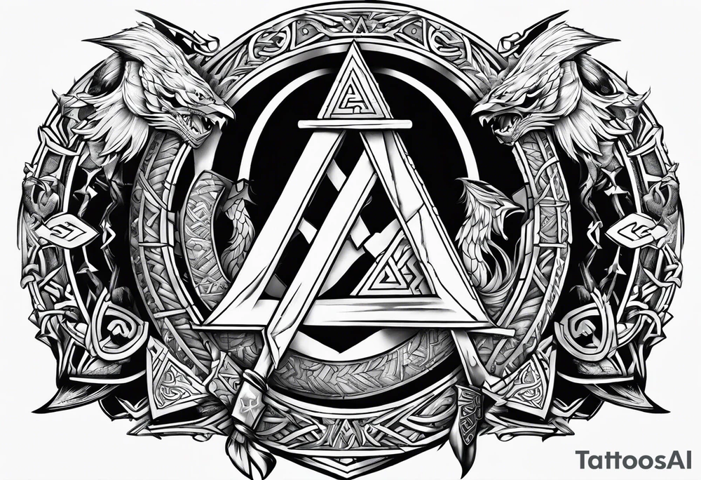 Valhalla valknut sword axe Dragon shield tattoo idea