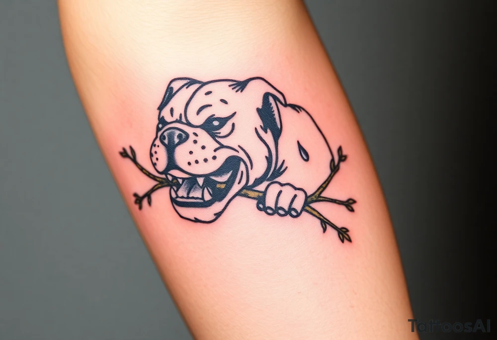 english bulldog biting branch medieval woodcut tattoo idea