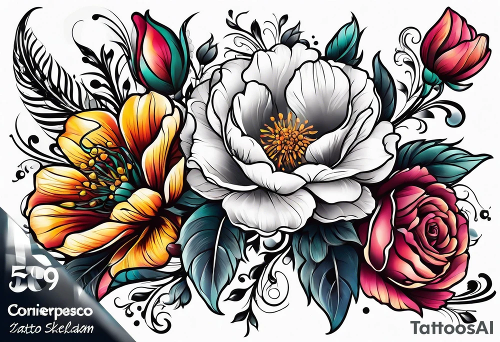 ornaments of flowers tattoo idea