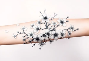 delicate cherry blossoms swirling in spring breeze with petals tattoo idea
