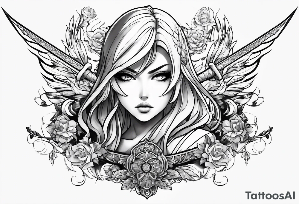 FIERCE ANIME TATTOO WITH SWORD tattoo idea