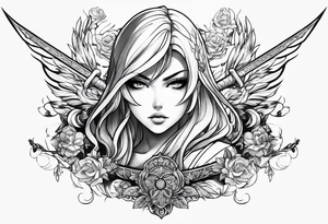 FIERCE ANIME TATTOO WITH SWORD tattoo idea