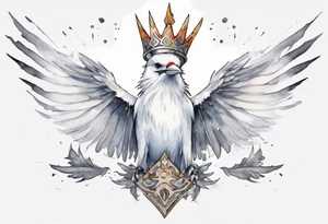 a solitary white thunderbird wearing a grey crown tattoo idea