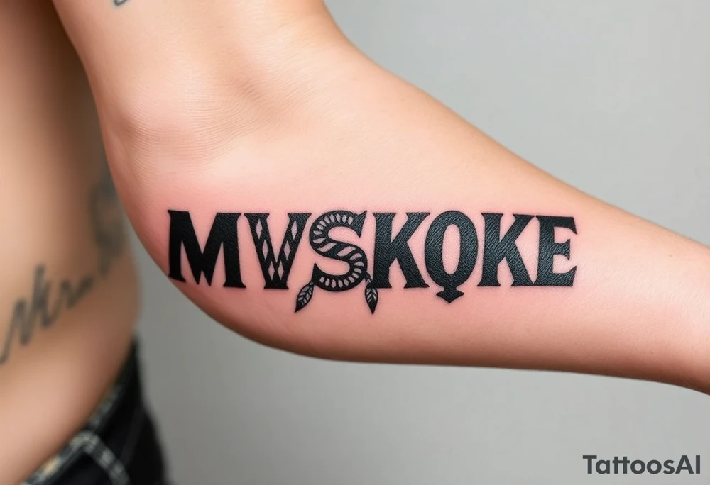 “MVSKOKE” shaded with Native American print tattoo idea