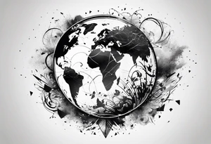 sphere exploding with world map tattoo idea
