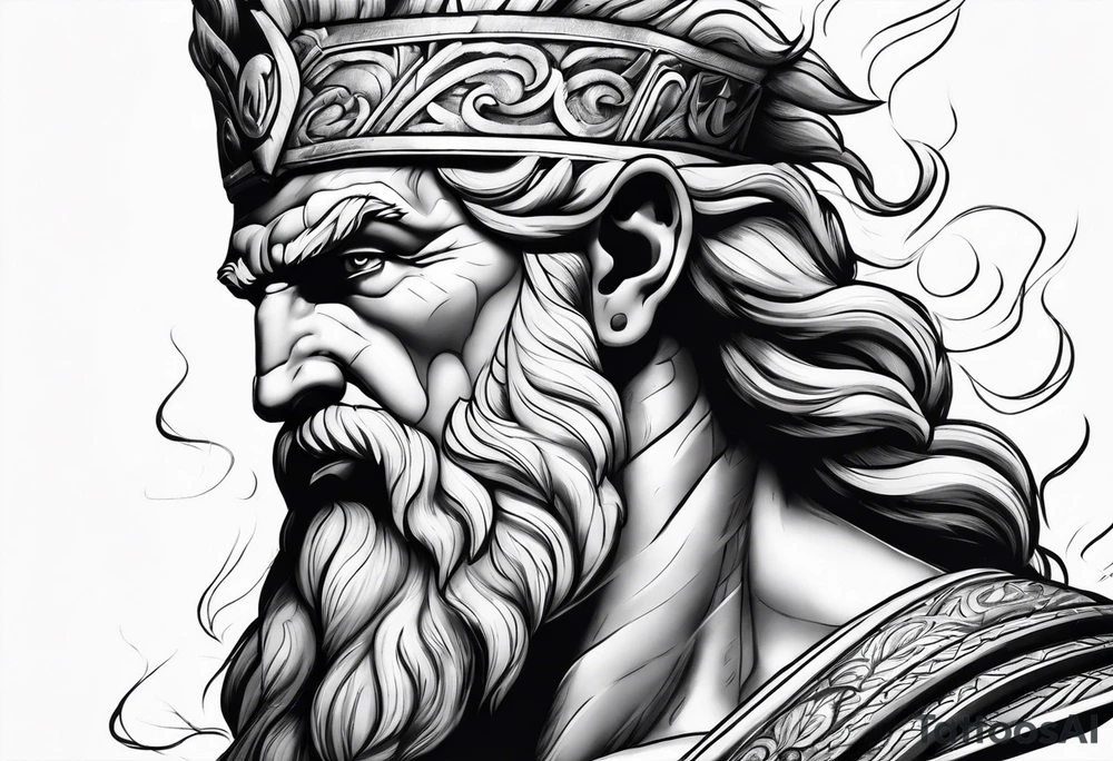 Realistic Zeus with lightning bolt tattoo idea