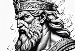 Realistic Zeus with lightning bolt tattoo idea