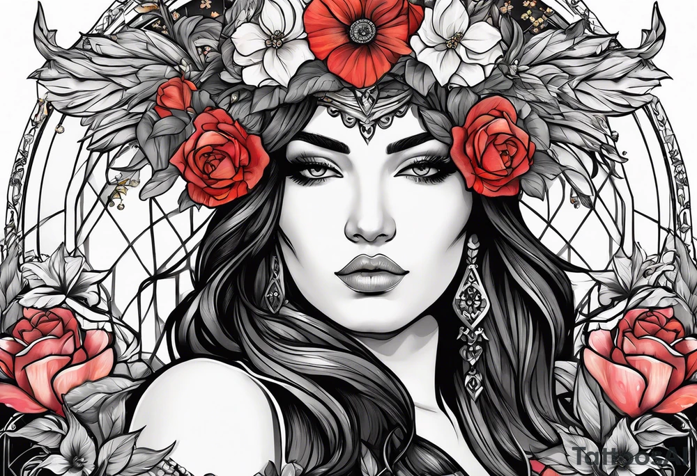 tarot justice woman flowers tattoo idea