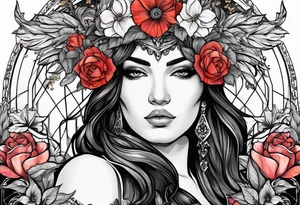 tarot justice woman flowers tattoo idea