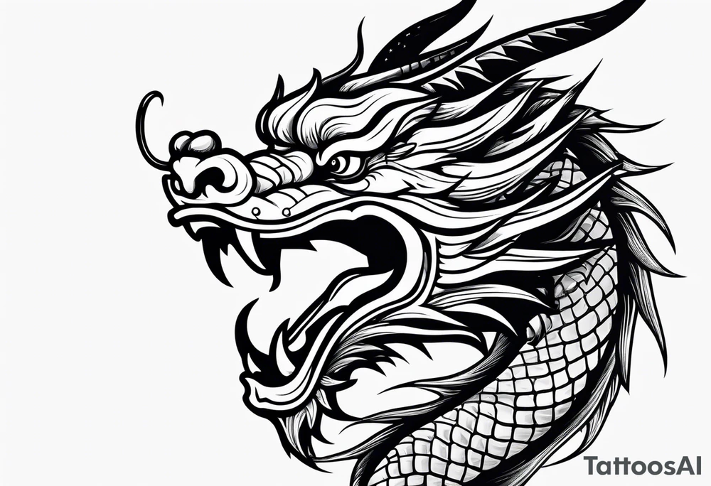 right side profile of a chinese dragon face tattoo idea
