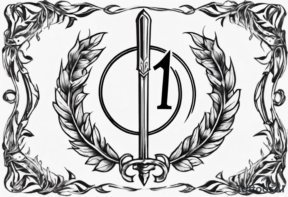 number 13 centered in a laurel leaf wreath and a sword going through the center of the wreath tattoo idea