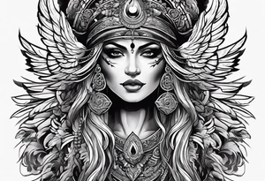 kali, goddess pirate, pachamama, warrior, skull, lotus, wing, eagle, zenza resonance tattoo idea