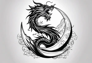 Japanese Dragon with a katana sword and the moon tattoo idea
