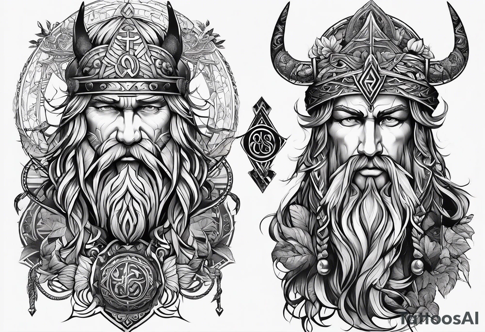 gods of Scandinavian mythology and runes tattoo idea